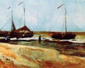 文森特 威廉 梵高 : 平静天气里的斯海弗宁恩海滩